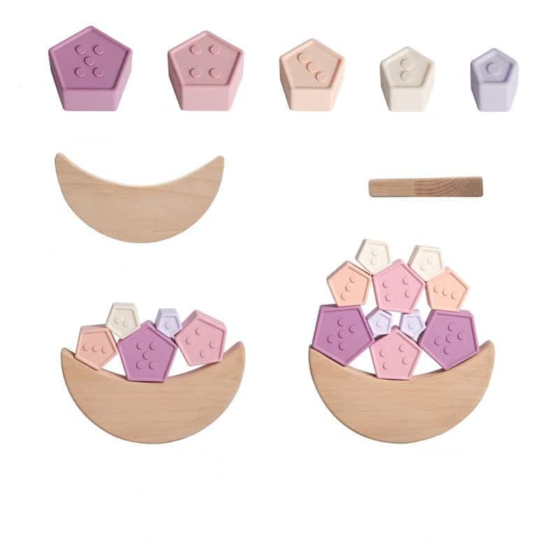 Jeu d'inspiration Montessori étoiles de toutes les couleurs sur demi lune en bois S