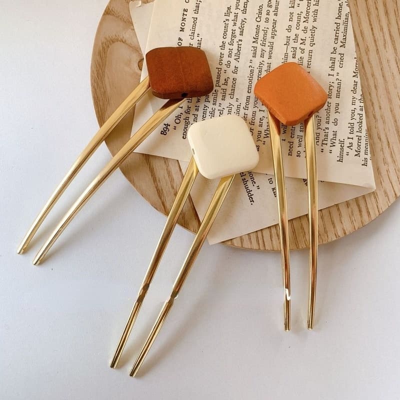 Épingle à cheveux géométrique en bois pour femme Blanc