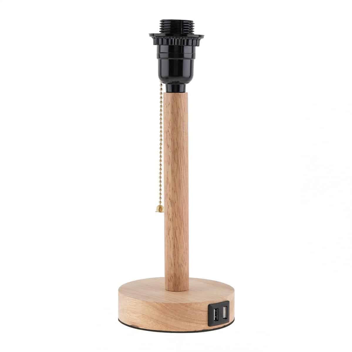 Pied de Lampe en Bois et en Métal avec Fil d'Interrupteur