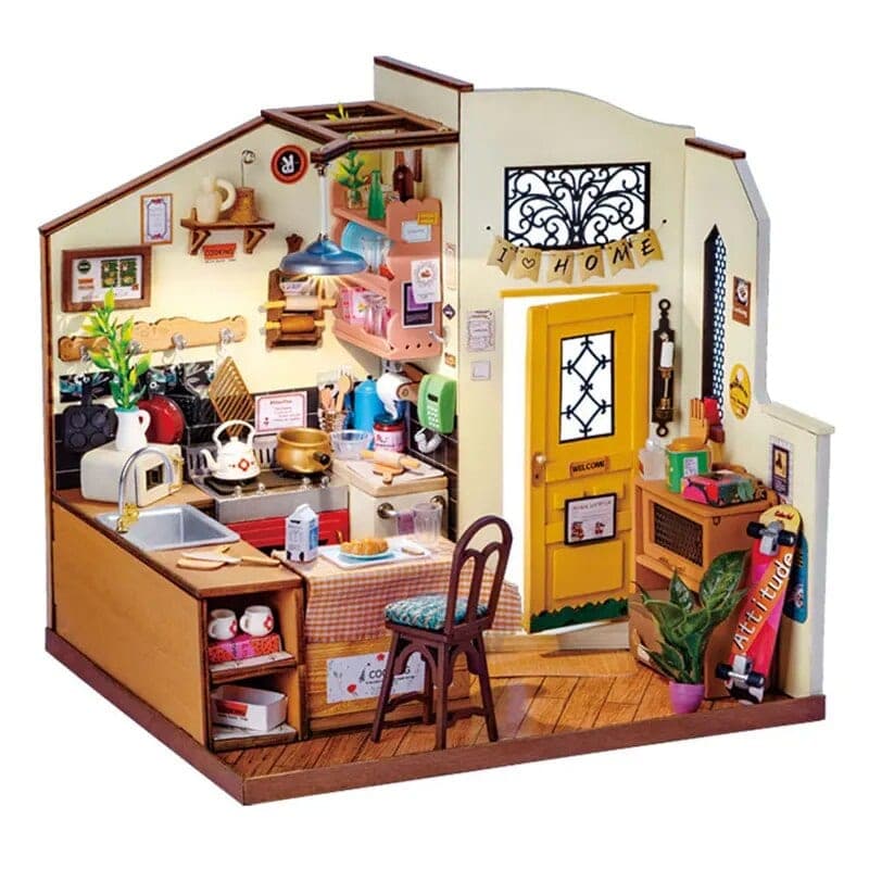 Maison de Poupée en Bois Cuisine Miniature pour Enfants