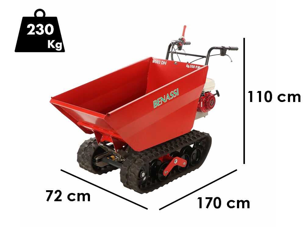 Benassi M503DH â Raupendumper â Hydraulischer Kippmuldenaufsatz â TragfĂ€higkeit 550 kg