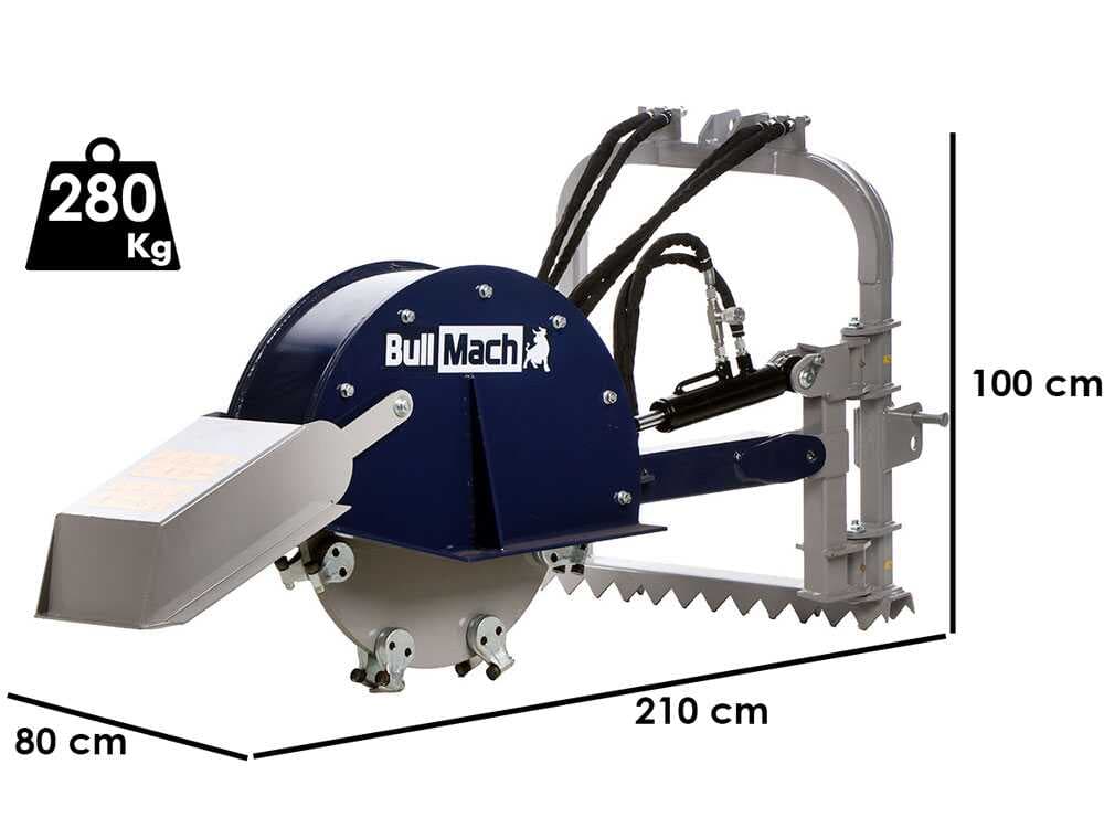 BullMach ARES 61 H – Baumstumpffräse mit Traktoranbau – hydraulische Verschiebung