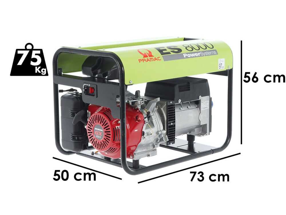 Pramac ES 8000 – Benzin-Stromerzeuger mit AVR-Regelung 6.6 kW – Dauerleistung 6.6 kW – 400V