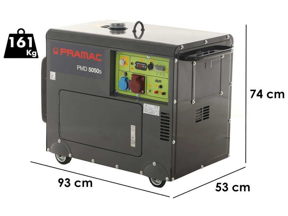Pramac PMD5050s – Leiser Diesel-Stromerzeuger mit Rädern und AVR-Regelung 3,6 kW – Dauerleistung 3.6 kW – 400V