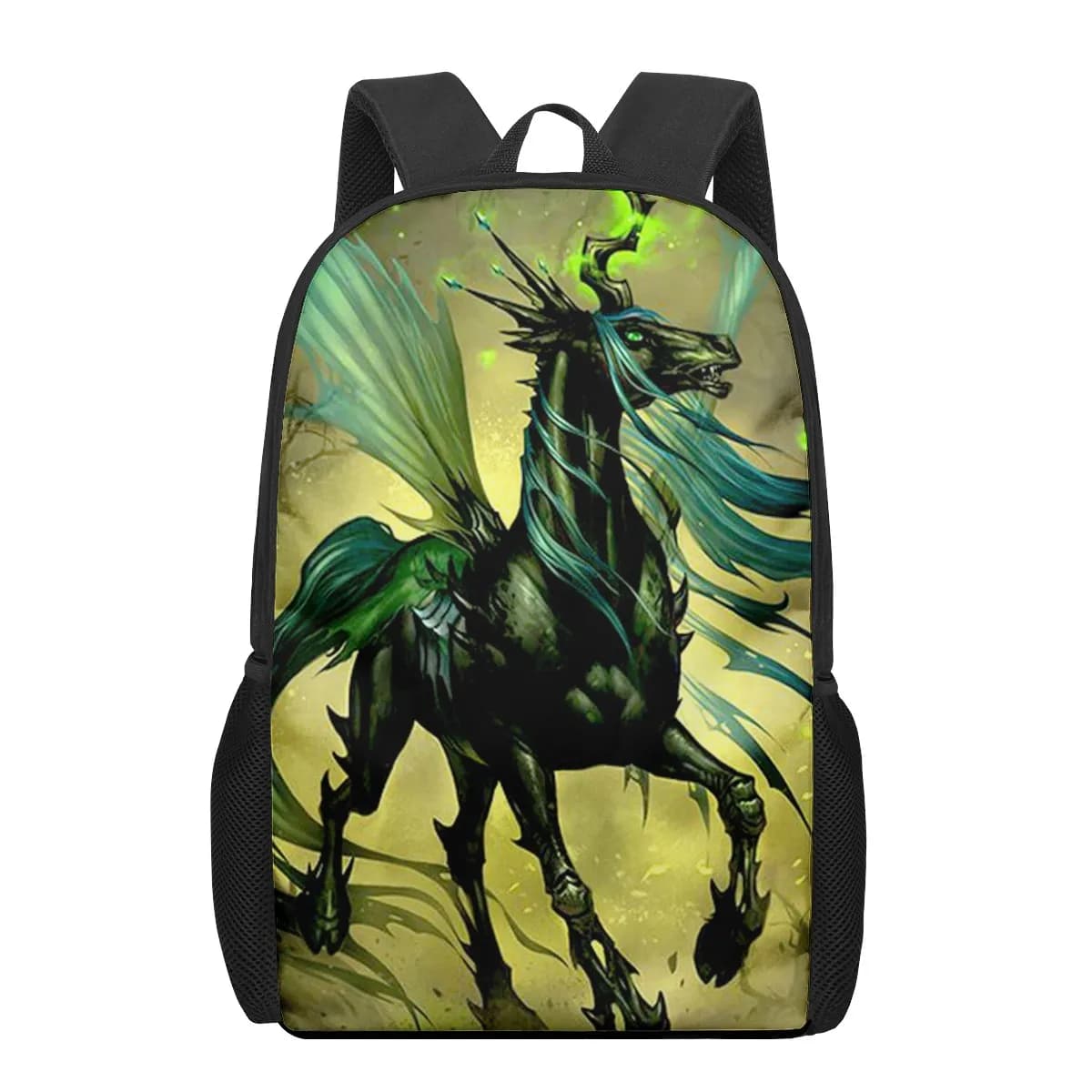 Zwart Rugzak met Fantasie Paard-Draken Ontwerp