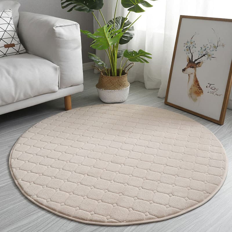 Paillasson rond antidérapant beige à carreaux - Beige - diamètre 140cm
