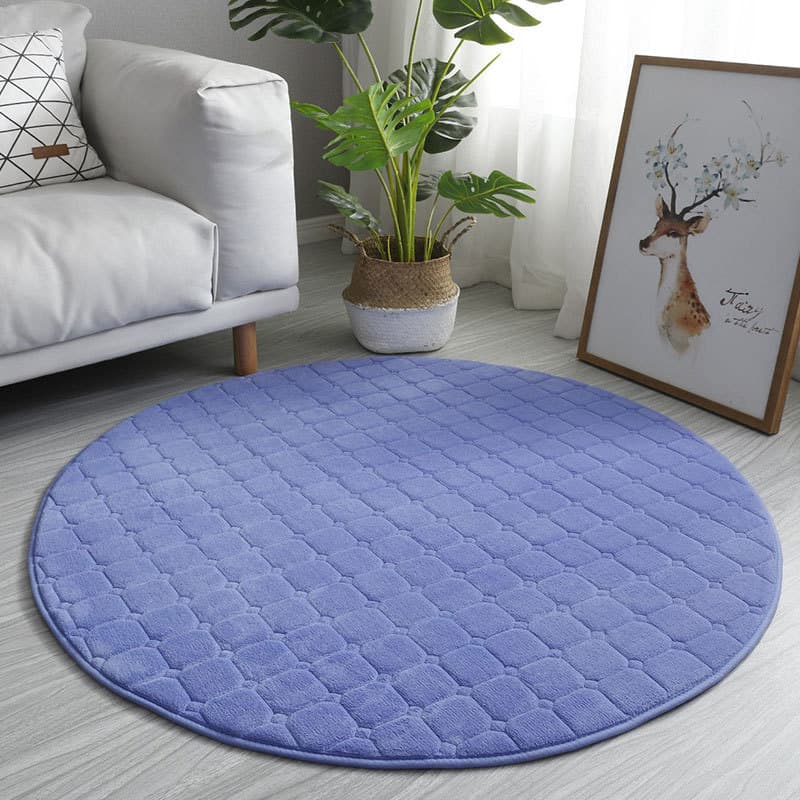 Paillasson rond antidérapant bleu à carreaux - Bleu - diamètre 80cm