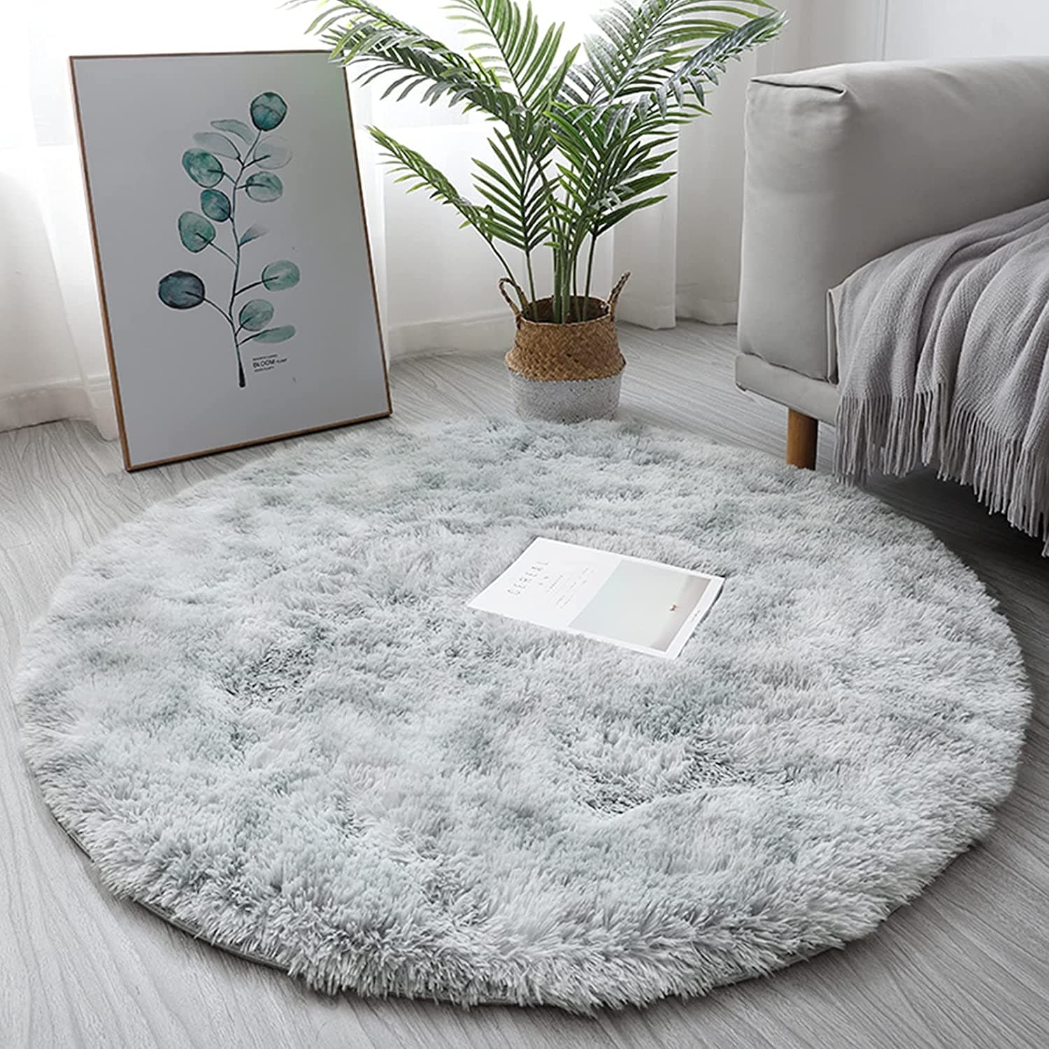 Paillasson rond poils peluche gris - Gris - 80X80 cm