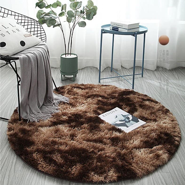 Paillasson rond poils peluche marron - Marron - 80X80 cm