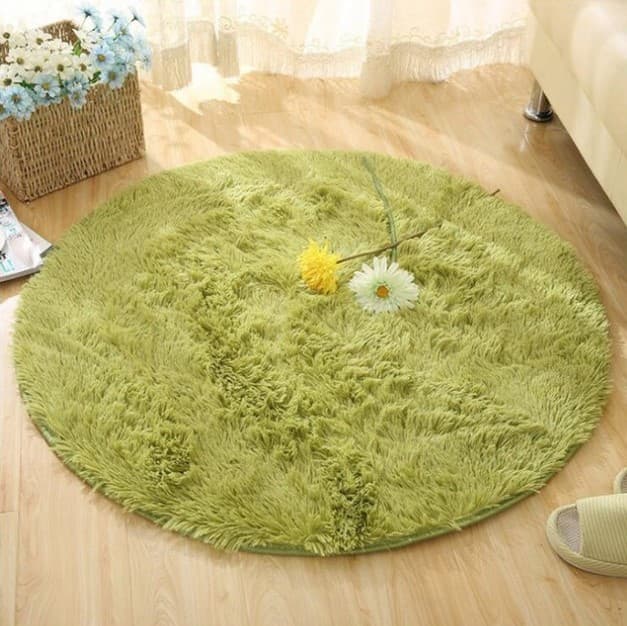 Paillasson rond poils peluche vert - Vert - 100X100 cm