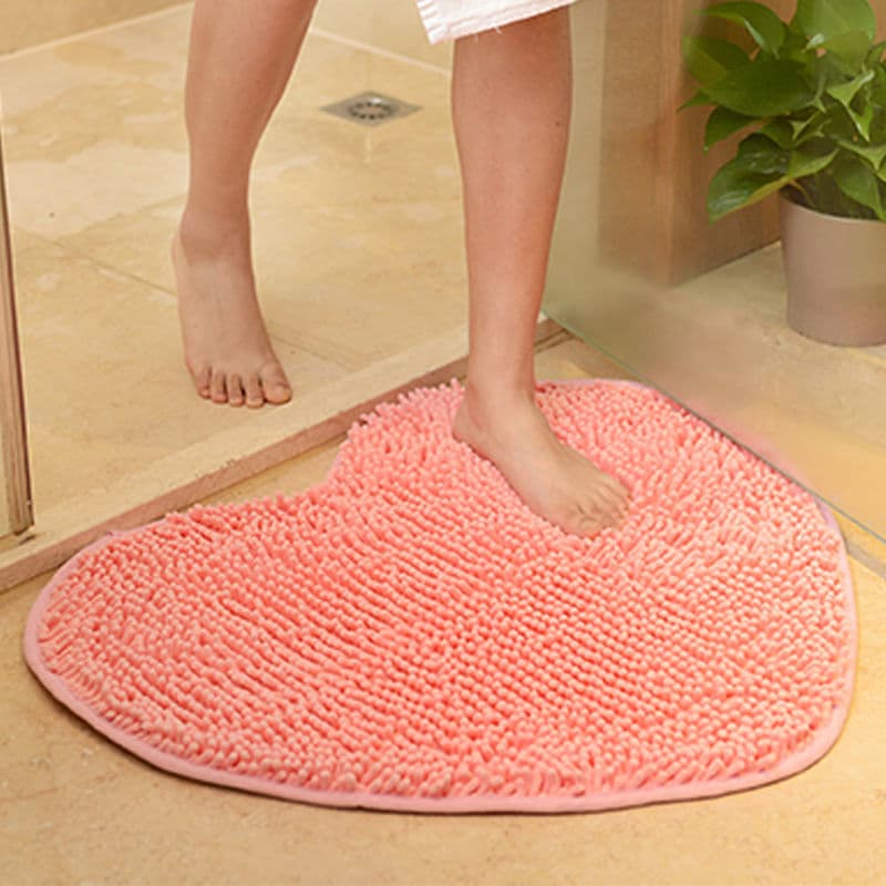 Paillasson rose clair en coeur peluche - S