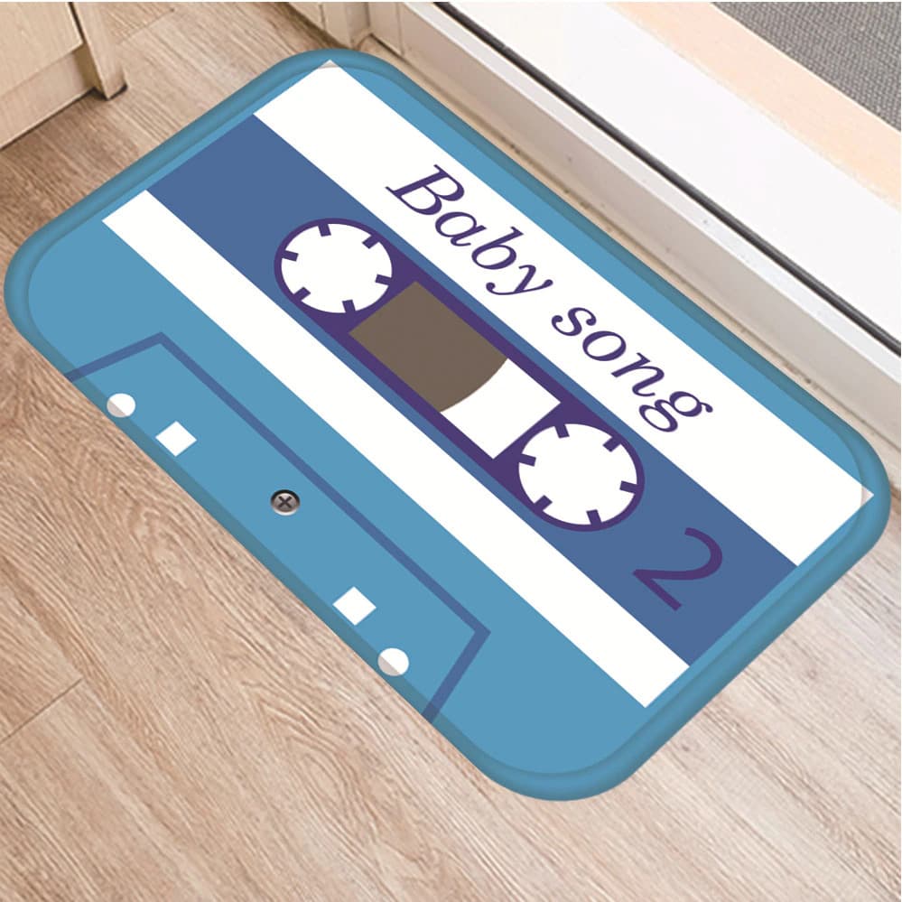 Paillasson vintage en forme de cassette bleu