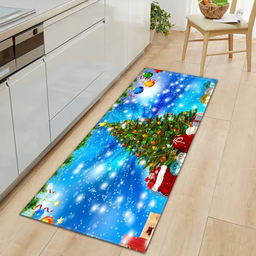 Paillasson de noël bleu avec sapin de Noël - 80cmx120cm