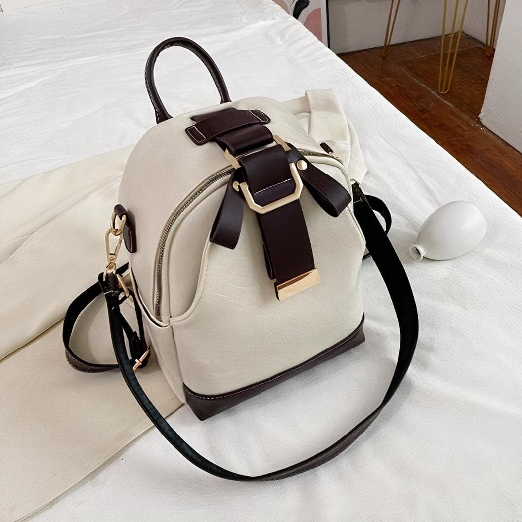 Sac à dos à boucle vintage en cuir synthétique - blanc