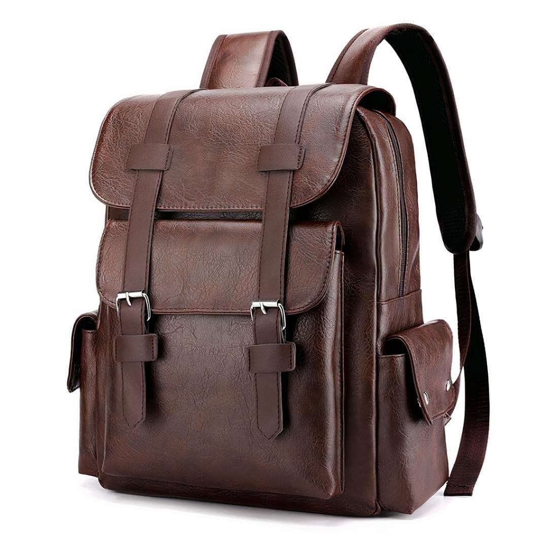 Sac à dos en cuir synthétique unisexe style décontracté - marron