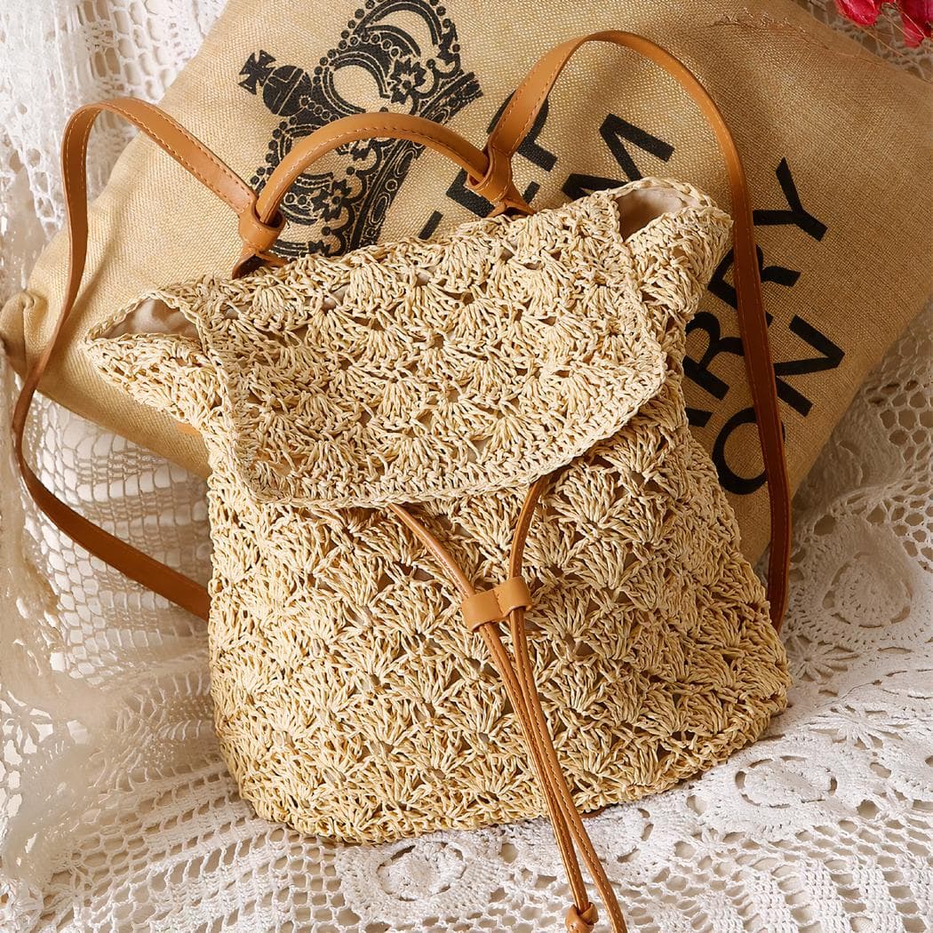 Sac Ă dos en paille pour femme - beige