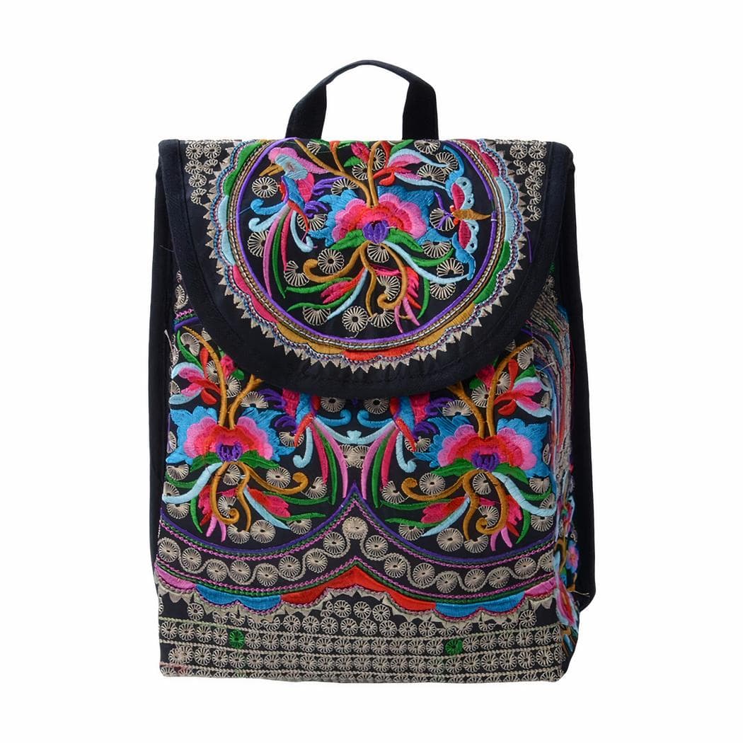 Sac à dos femme à fleurs brodées - bleu,l