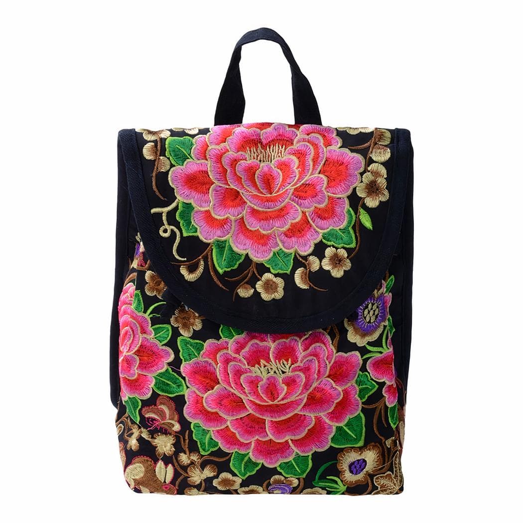 Sac à dos femme à fleurs brodées - rouge,s