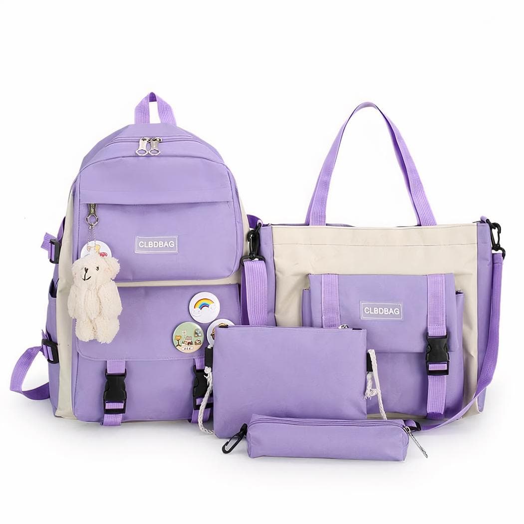 Ensemble de sacs à dos avec pendentif peluche ours - violet
