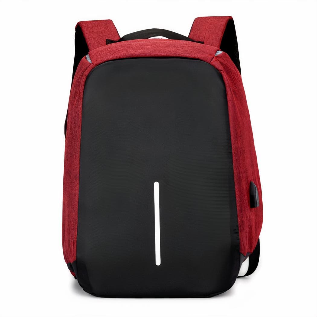 Sac à dos anti-vol imperméable et réfléchissant avec charge USB - rouge