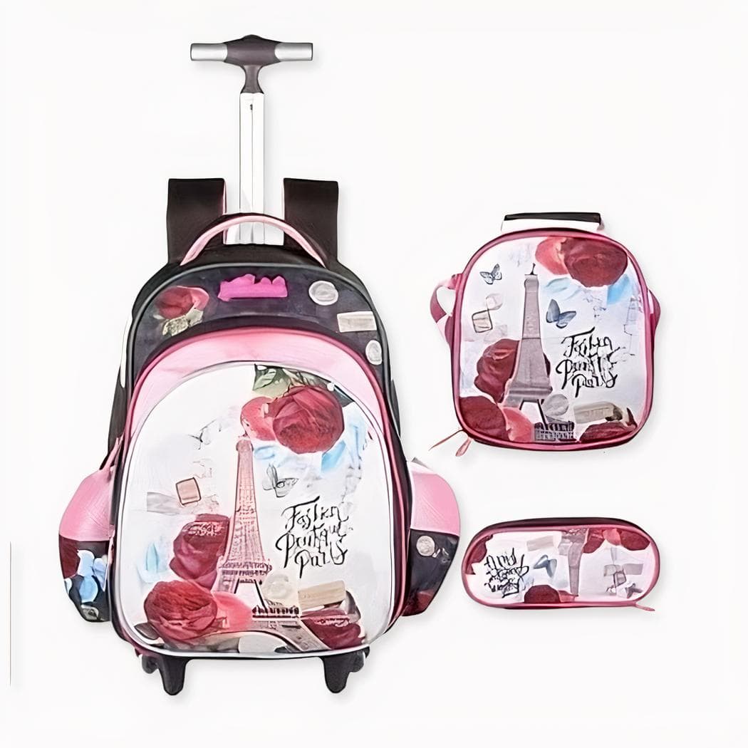 Sac à dos à roulettes motif Tour Eiffel pour filles