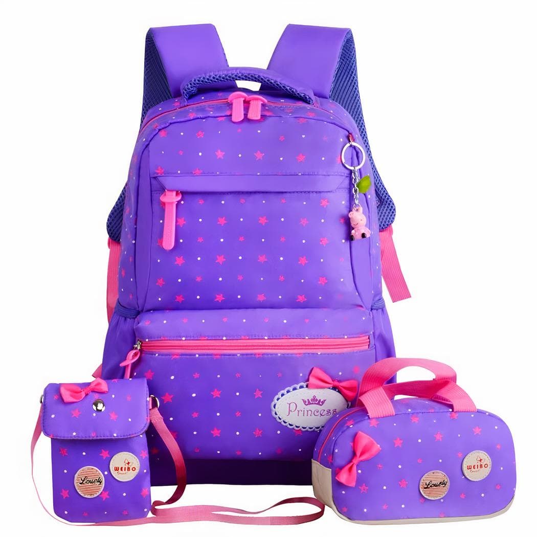 Sac à dos girly avec accessoires assortis - violet