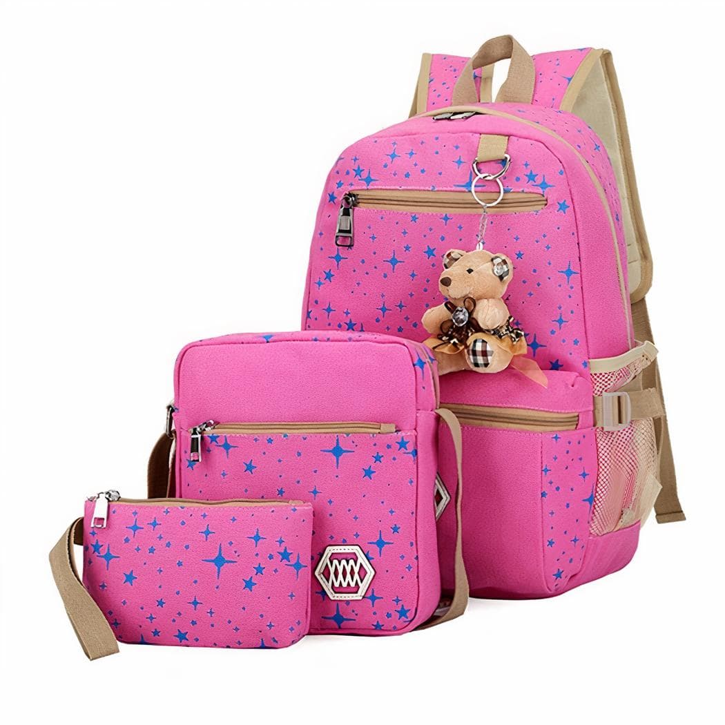 Sac à dos motif étoiles avec pendentif ours - rose