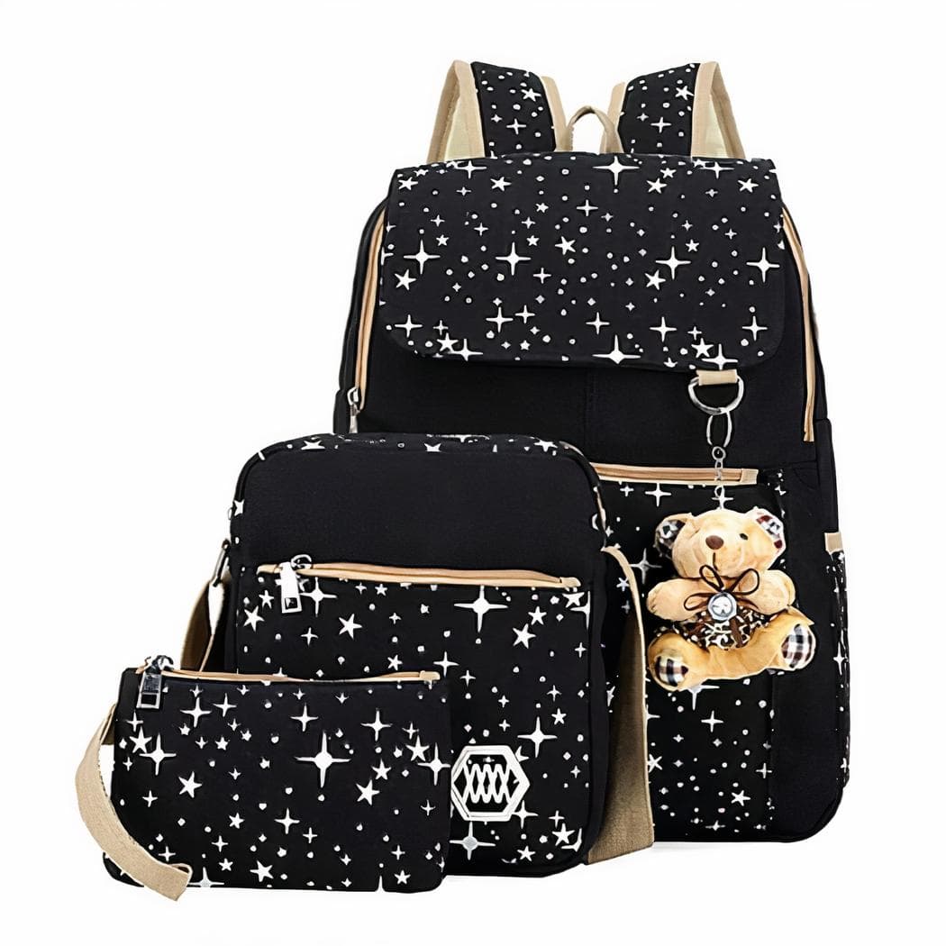 Sac à dos motif étoile avec porte-clés ours - noir