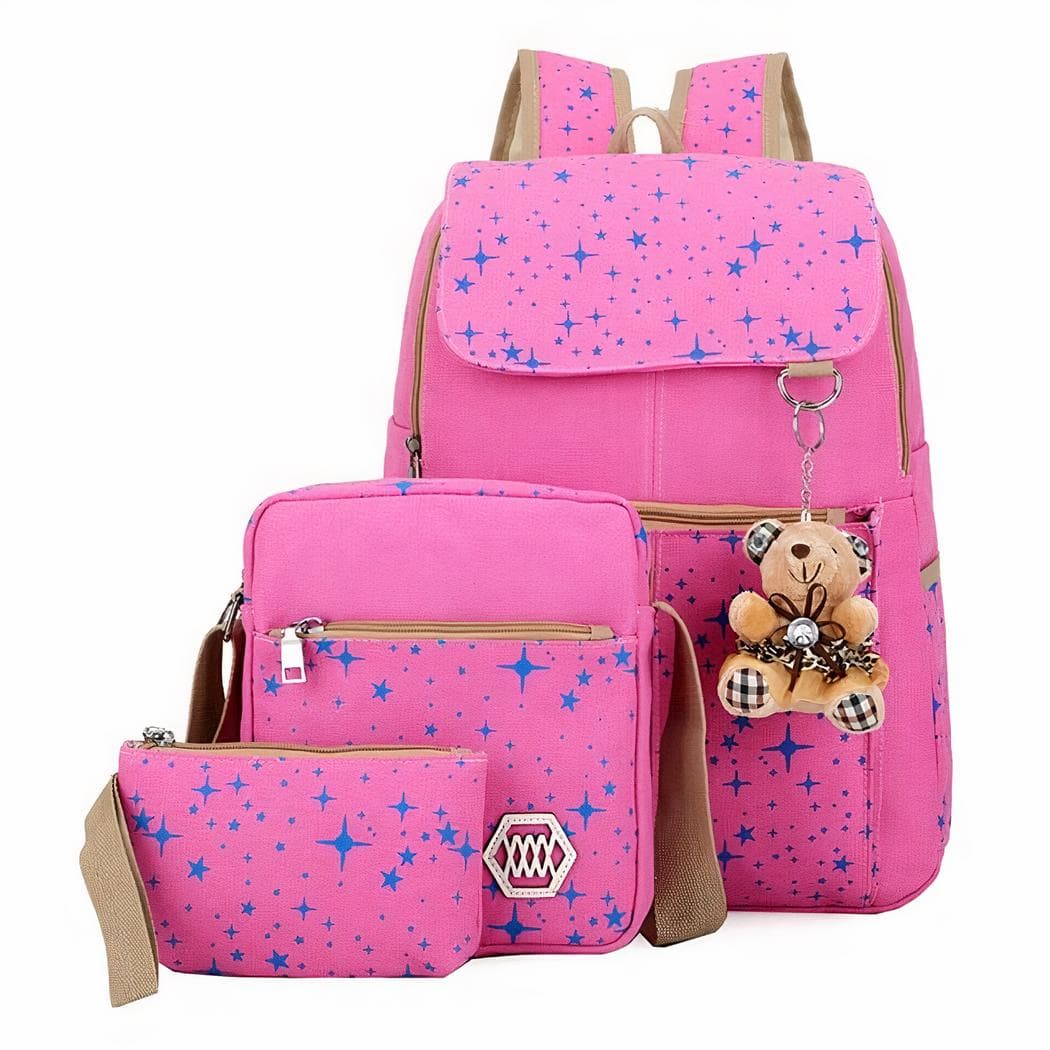 Sac à dos motif étoile avec porte-clés ours - rose