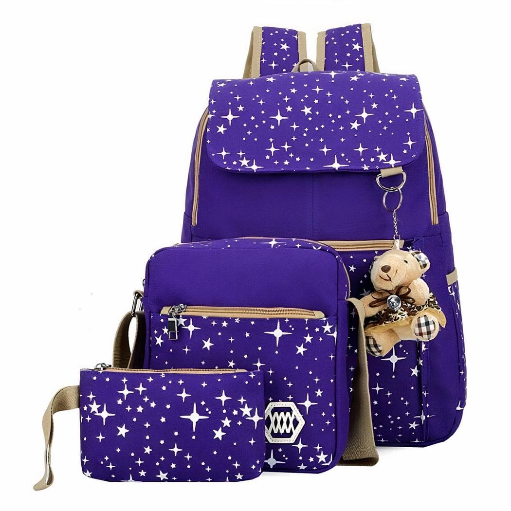 Sac à dos motif étoile avec porte-clés ours - violet