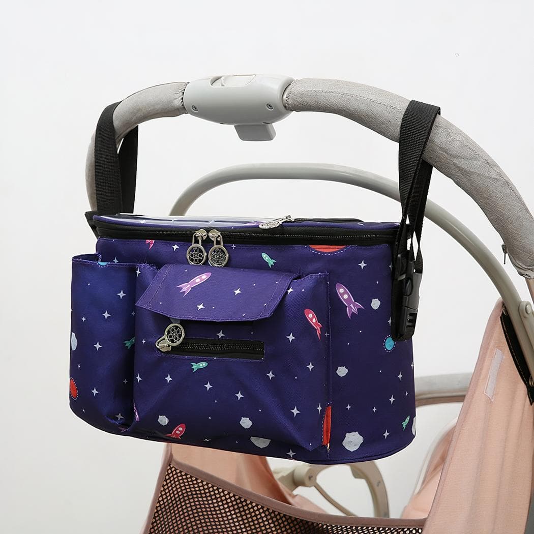 Sac à langer de poussette bébé multipoches - bleu-fonce