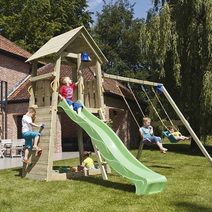 Aire de jeux en bois avec toboggan et balançoire - Belvédère + Module Swing-BLUE RABBIT