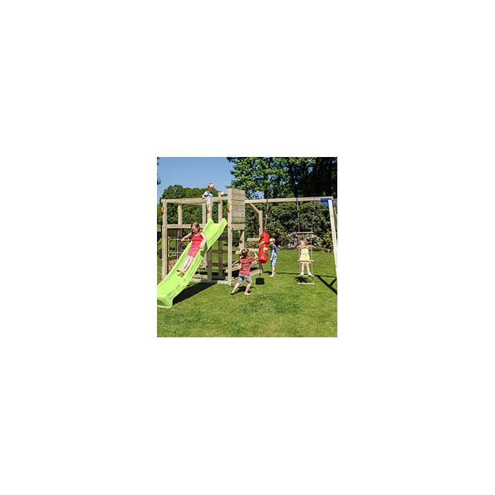 Aire de jeux en bois avec toboggan et balançoire - Crossfit + Module Swing-BLUE RABBIT