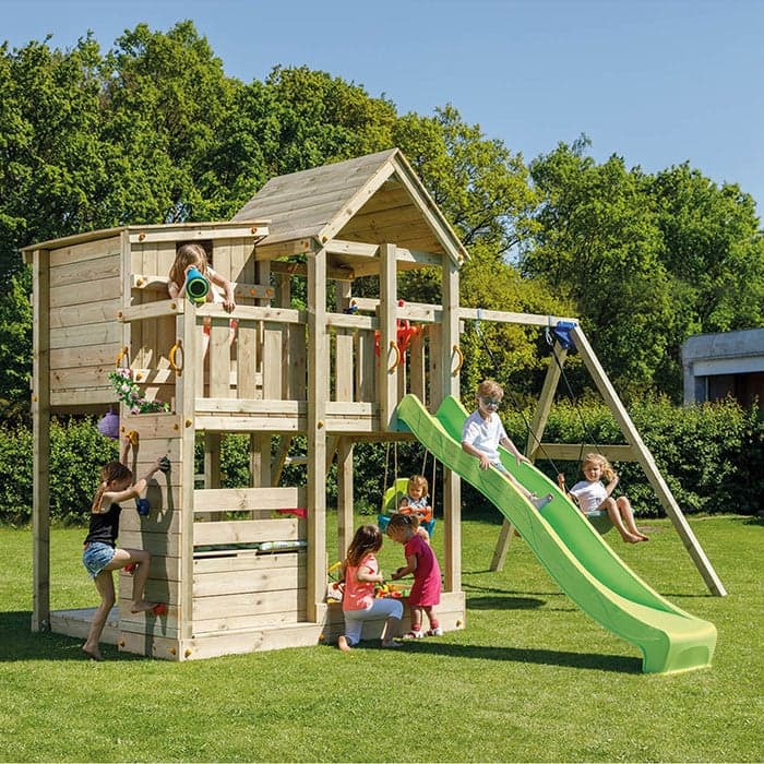 Aire de jeux en bois avec toboggan et balançoires - Palazzo et Swing-BLUE RABBIT