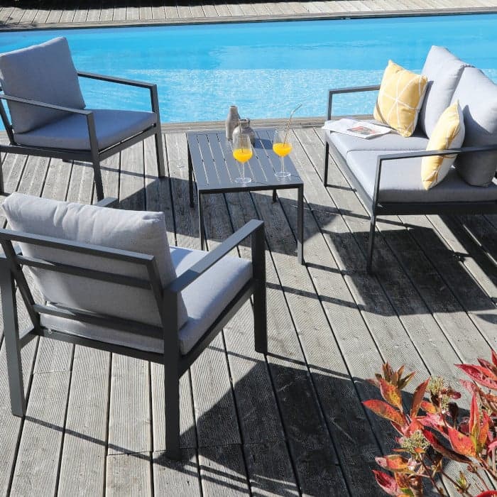 Salon bas de jardin aluminium et tissu (canapé + fauteuils + table basse) - Marlo - 4 places-PROLOISIRS