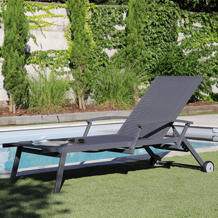Bain de soleil aluminium et toile avec accoudoirs - Florence-PROLOISIRS