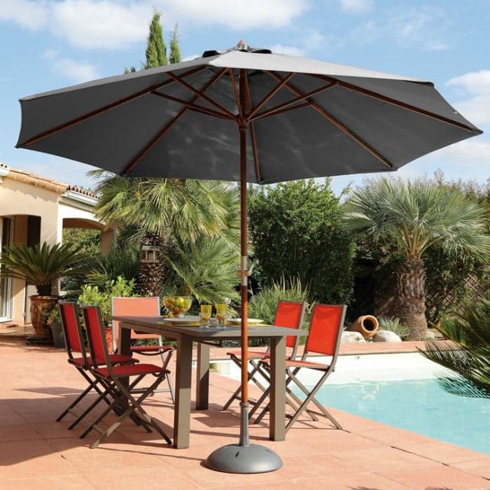 Parasol droit bois Eucalyptus toile Téflon® à manivelle - Ø 3 m-PROLOISIRS