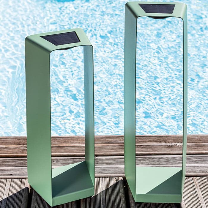 Lot 2 lampes solaires design jardin aluminium - H.50/60 cm-PROLOISIRS