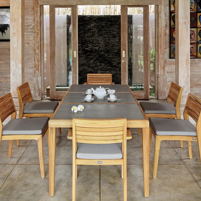 Table de jardin Teck naturel/HPL - Aquariva - L.220 x l.100 x H.75 cm - 10 personnes-EZEIS
