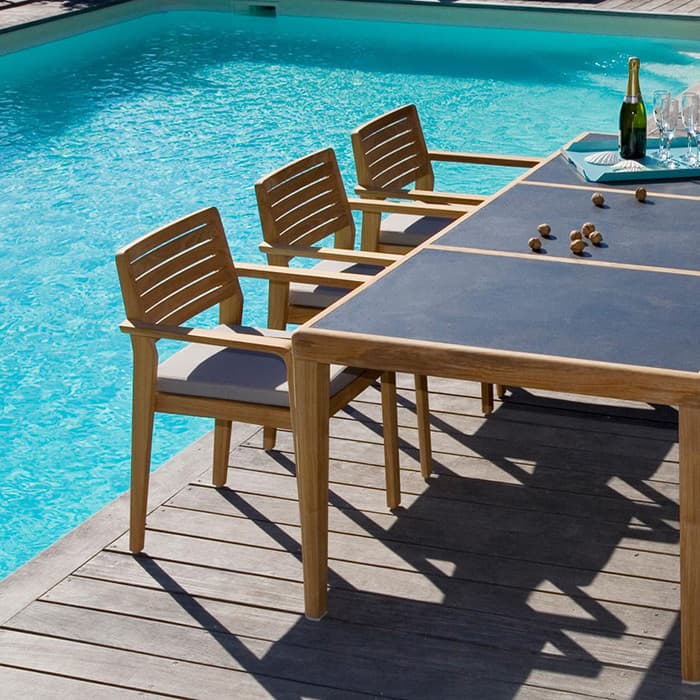 Fauteuil de jardin empilable Teck naturel - Aquariva - L.55,5 x l.59 x H.82 cm-EZEIS