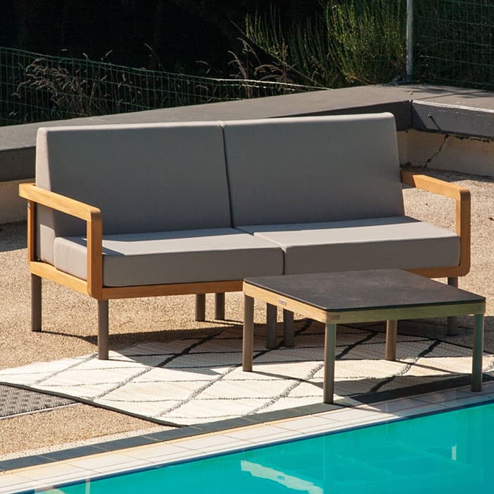 Fauteuil de jardin d'angle Teck et aluminium - Kallysta - L.79,5 x l.79,5 x H.58 cm-EZEIS