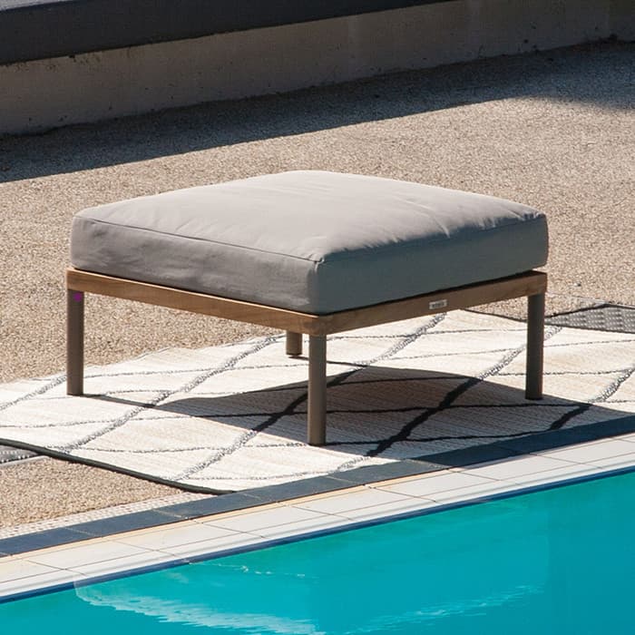 Pouf de jardin Teck et aluminium - Kallysta- L.75 x l.75 x H.40 cm-EZEIS