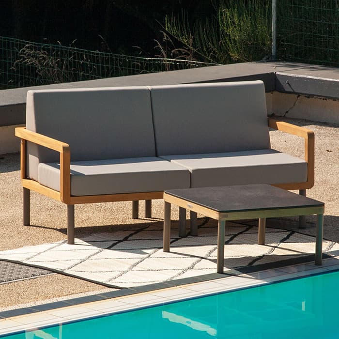 Table basse de jardin Teck/HPL - Kallysta- L.68 x l.68 x H.35 cm-EZEIS