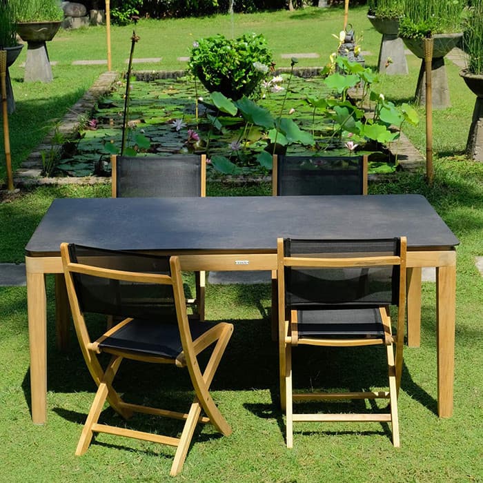 Table de jardin Teck naturel/HPL - Navy - L.170 x l.90 x H.75 cm - 6 personnes-EZEIS
