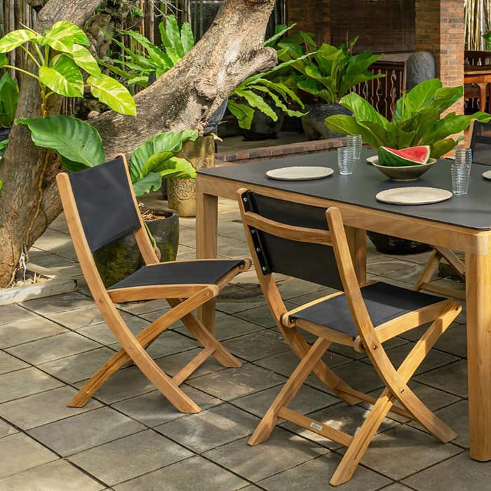 Chaise de jardin pliante Teck naturel - Navy- L.57,5 x l.50 x H.87 cm-EZEIS