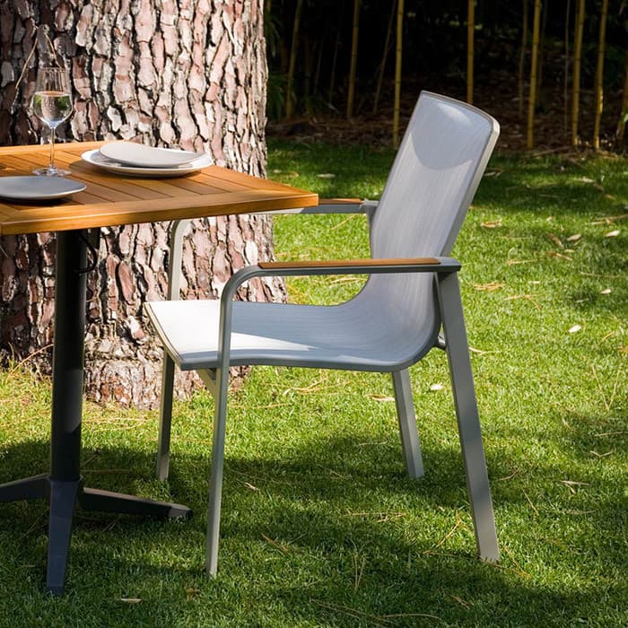 Fauteuil de jardin empilable Aluminium - Rotonde - L.59 x l.62 x H.90 cm - Gris pierre-EZEIS