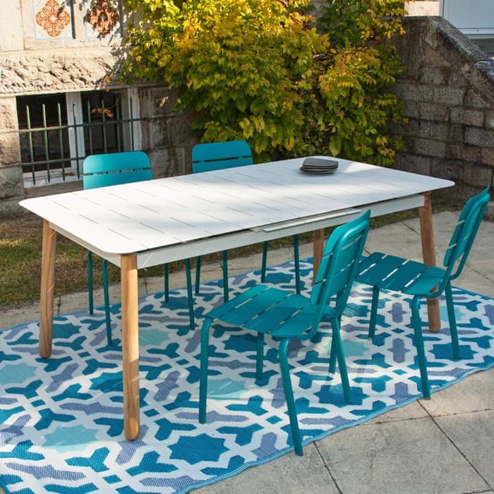 Table de jardin extensible aluminium - Alicante - L.160/200 x l.80 x H.76 cm - Blanche - 6/8 personnes-EZEIS