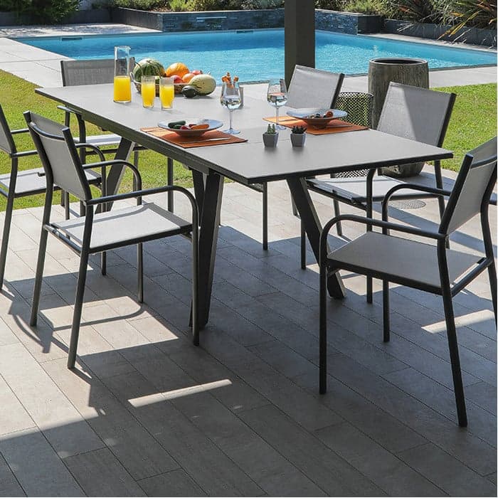 Table de jardin extensible aluminium plateau verre texturé - Agra - L.150/200/250 x l.90 cm - 8/10 personnes-PROLOISIRS