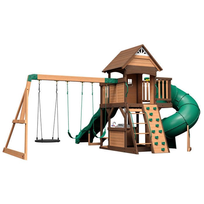 Aire de jeux en bois avec balançoire, toboggan et tour de guet - Cedar-BACKYARD DISCOVERY