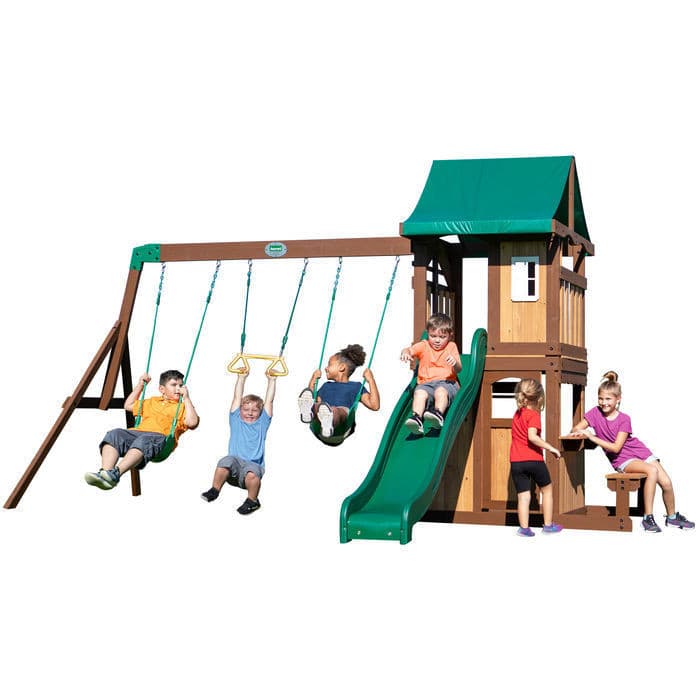 Aire de jeux en bois avec balançoire et toboggan - Lakewood-BACKYARD DISCOVERY